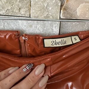 2BELLA Glossy Brown Mini Skirt, Small